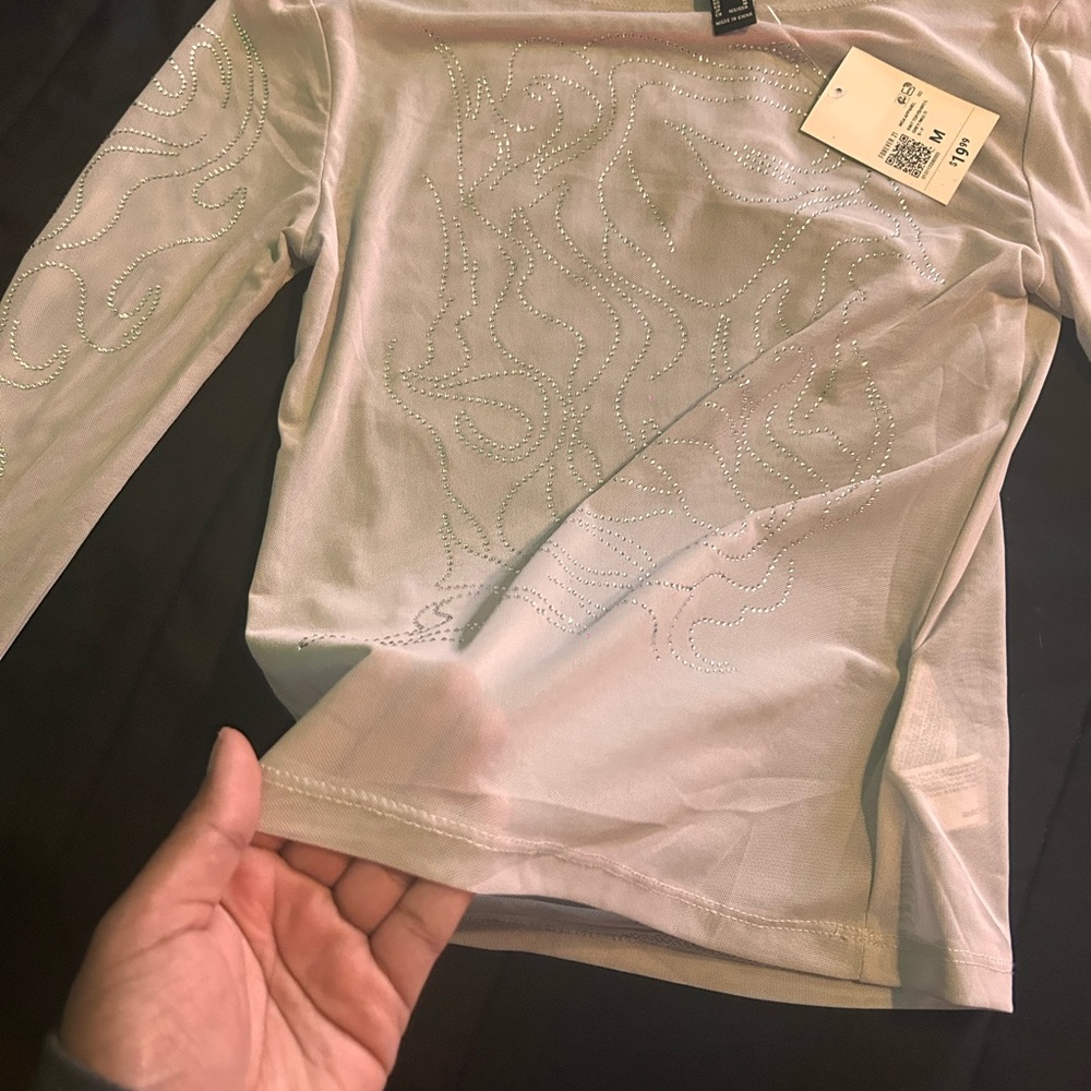 H&M Silver Fitted Long Sleeve Blouse